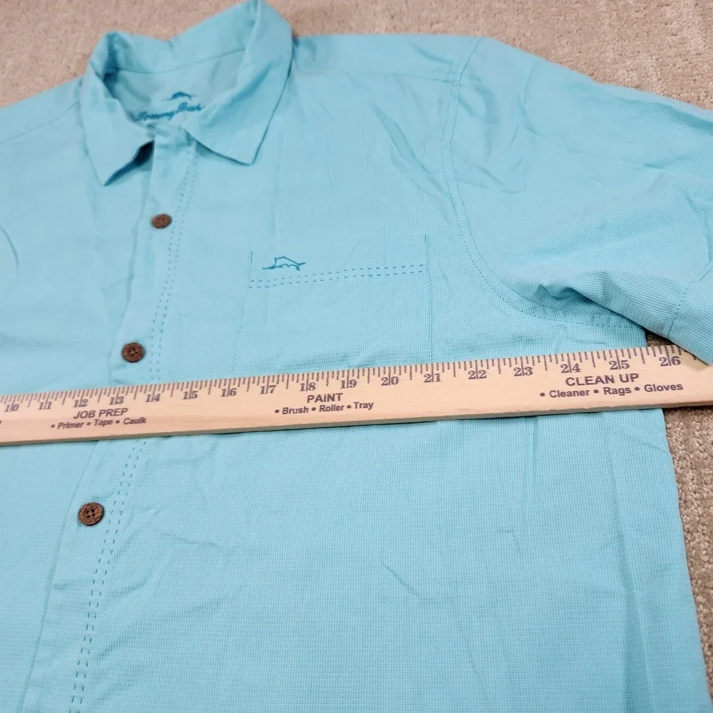 Tommy Bahama Shirt‎ Men XL Silk Performance Blend Blue Loop Collar Button Up